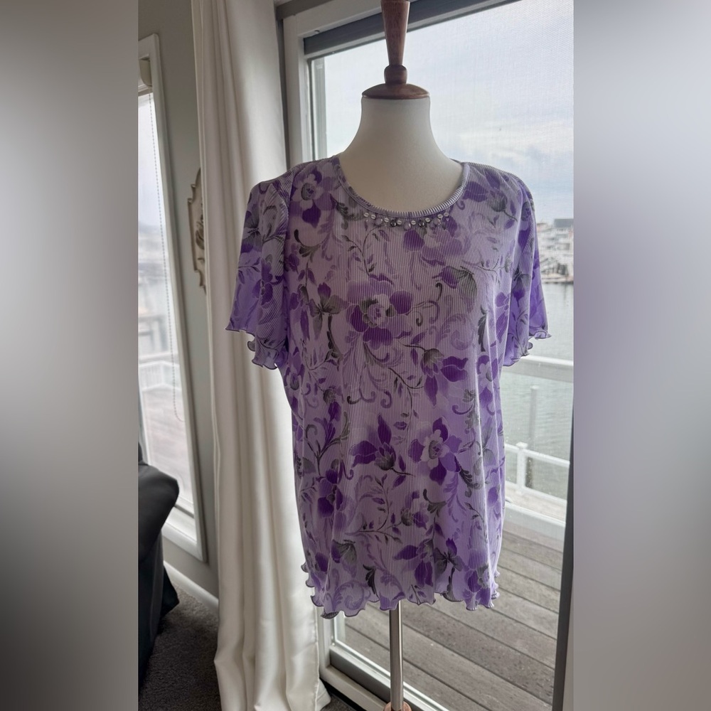 Alfred Dunner Purple Flutter Sleeve Blouse